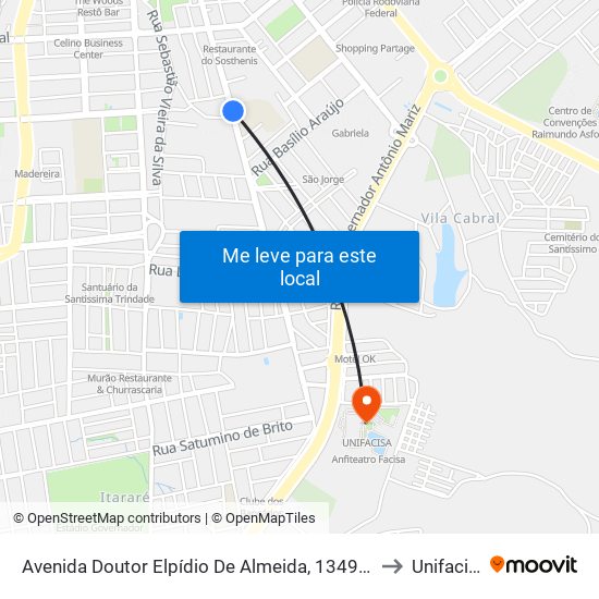 Avenida Doutor Elpídio De Almeida, 1349-1443 to Unifacisa map