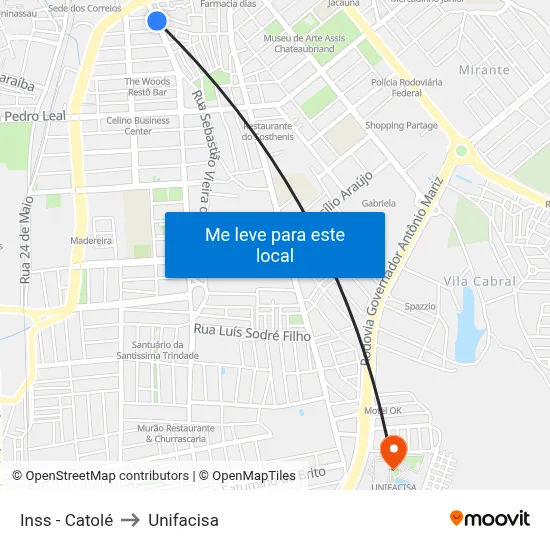Inss - Catolé to Unifacisa map