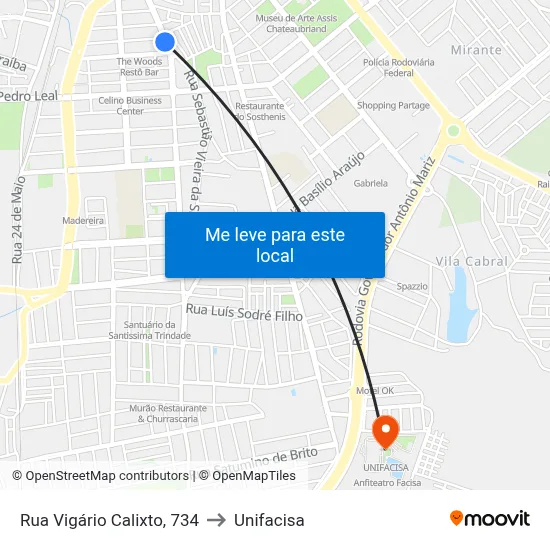 Rua Vigário Calixto, 734 to Unifacisa map