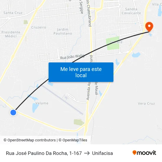 Rua José Paulino Da Rocha, 1-167 to Unifacisa map