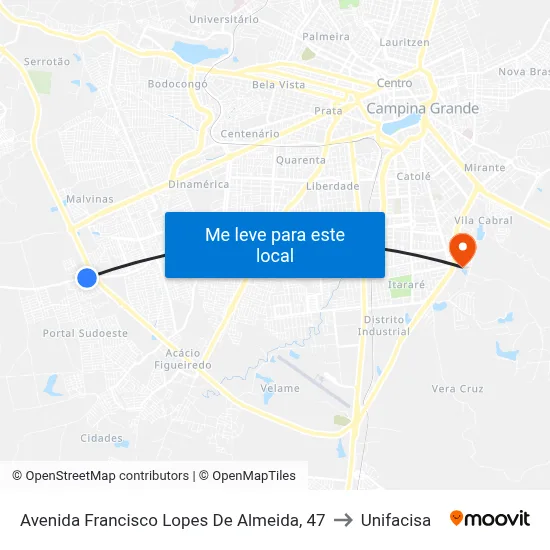 Avenida Francisco Lopes De Almeida, 47 to Unifacisa map
