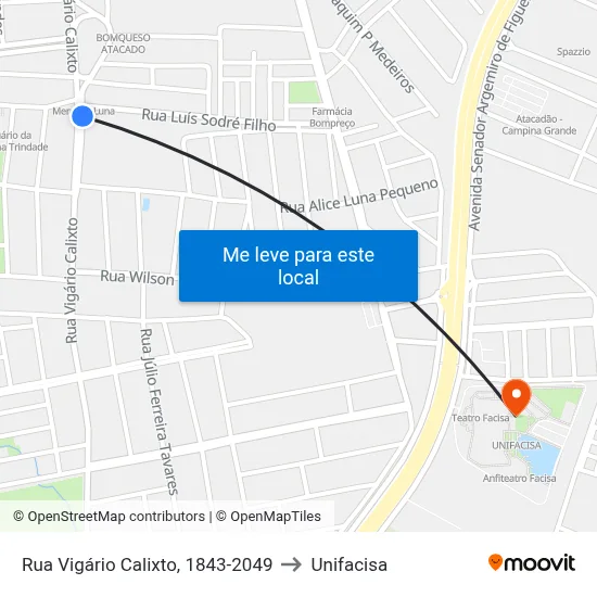 Rua Vigário Calixto, 1843-2049 to Unifacisa map