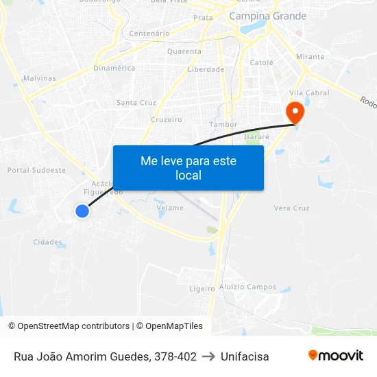 Rua João Amorim Guedes, 378-402 to Unifacisa map