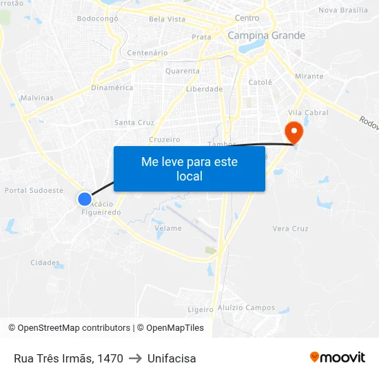 Rua Três Irmãs, 1470 to Unifacisa map