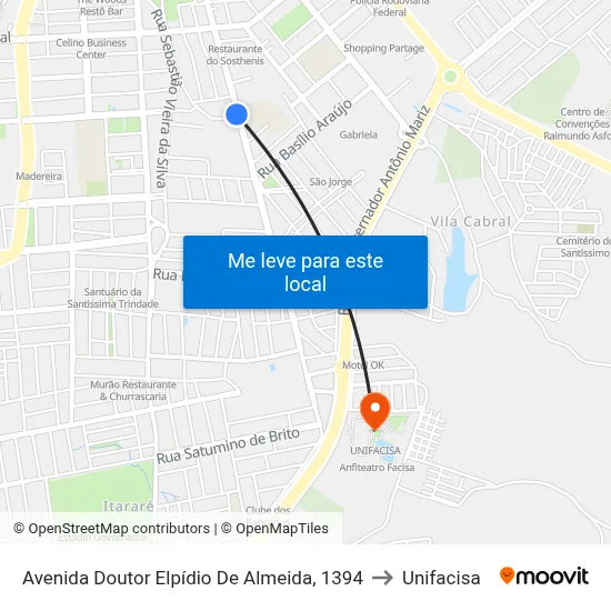 Avenida Doutor Elpídio De Almeida, 1394 to Unifacisa map