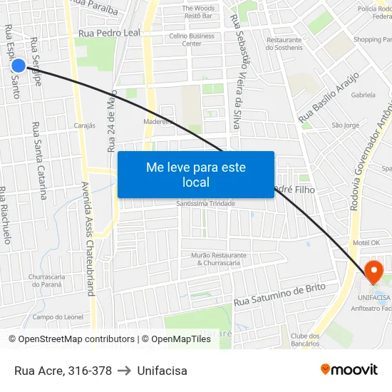 Rua Acre, 316-378 to Unifacisa map