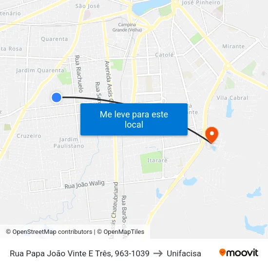 Rua Papa João Vinte E Três, 963-1039 to Unifacisa map