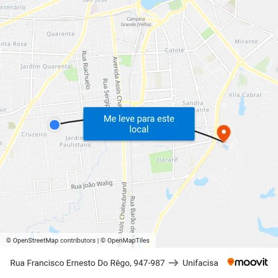 Rua Francisco Ernesto Do Rêgo, 947-987 to Unifacisa map