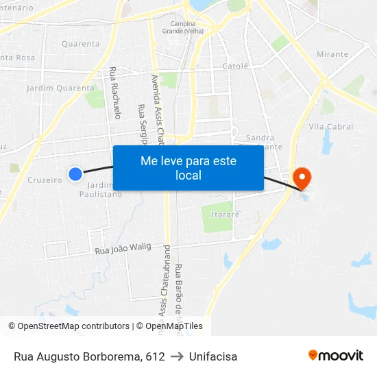Rua Augusto Borborema, 612 to Unifacisa map