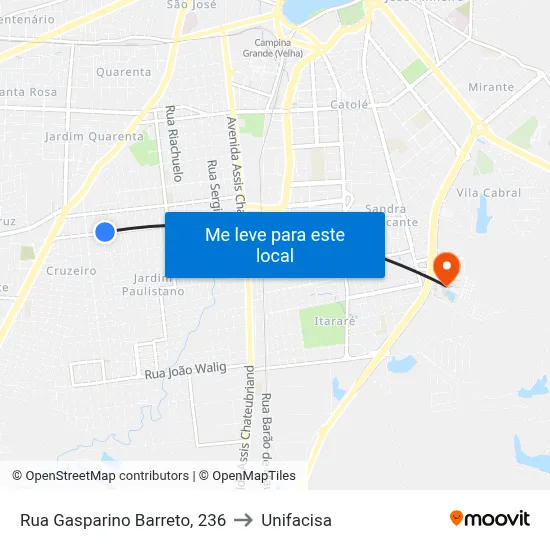 Rua Gasparino Barreto, 236 to Unifacisa map