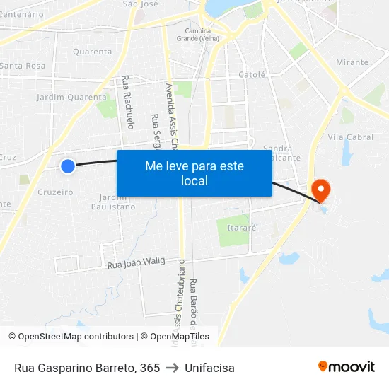Rua Gasparino Barreto, 365 to Unifacisa map