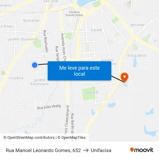 Rua Manoel Leonardo Gomes, 652 to Unifacisa map