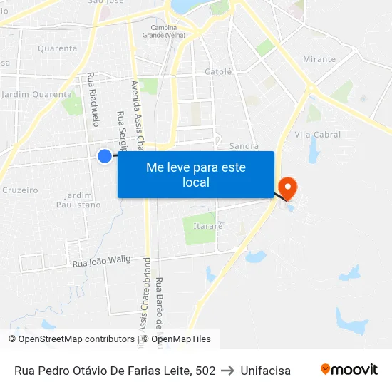 Rua Pedro Otávio De Farias Leite, 502 to Unifacisa map