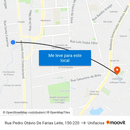 Rua Pedro Otávio De Farias Leite, 150-220 to Unifacisa map
