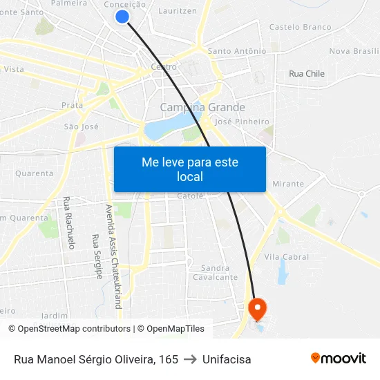 Rua Manoel Sérgio Oliveira, 165 to Unifacisa map