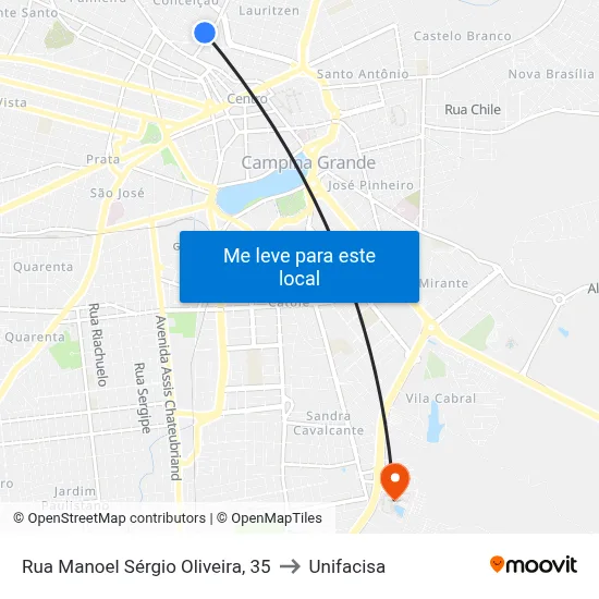 Rua Manoel Sérgio Oliveira, 35 to Unifacisa map