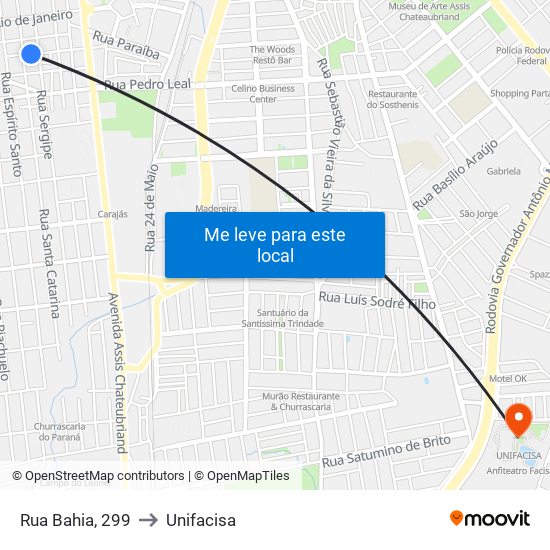 Rua Bahia, 299 to Unifacisa map