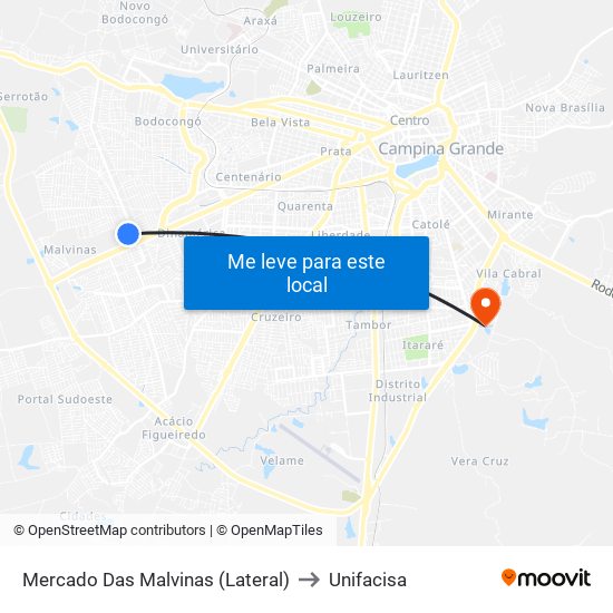 Mercado Das Malvinas (Lateral) to Unifacisa map