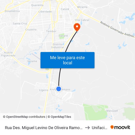 Rua Des. Miguel Levino De Oliveira Ramos, 2 to Unifacisa map