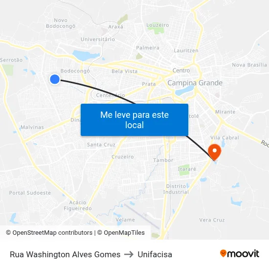 Rua Washington Alves Gomes to Unifacisa map