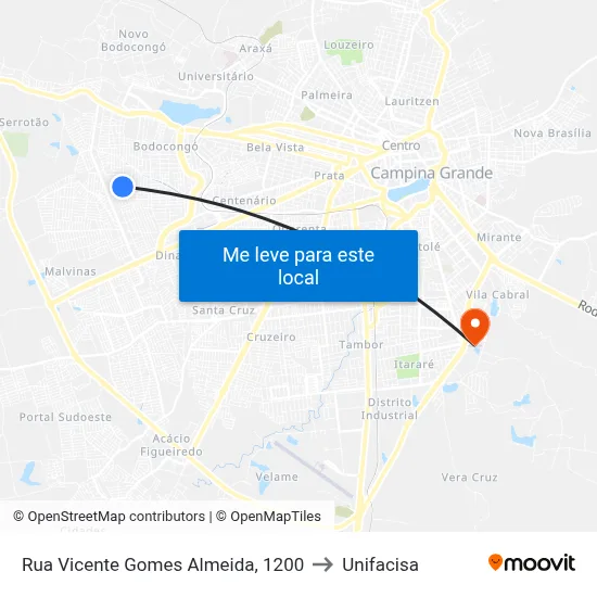 Rua Vicente Gomes Almeida, 1200 to Unifacisa map