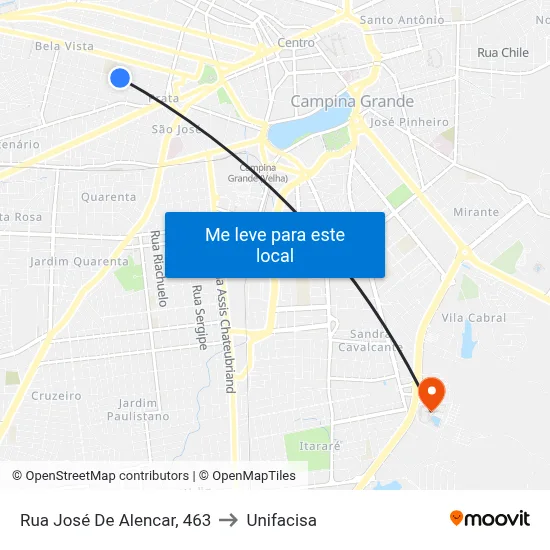 Rua José De Alencar, 463 to Unifacisa map