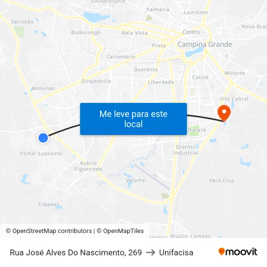 Rua José Alves Do Nascimento, 269 to Unifacisa map