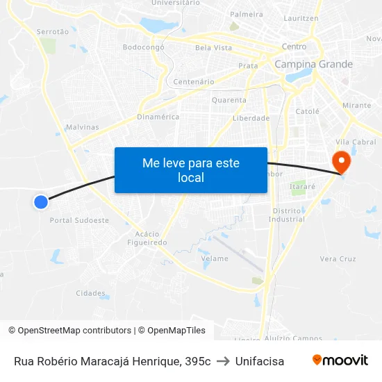 Rua Robério Maracajá Henrique, 395c to Unifacisa map