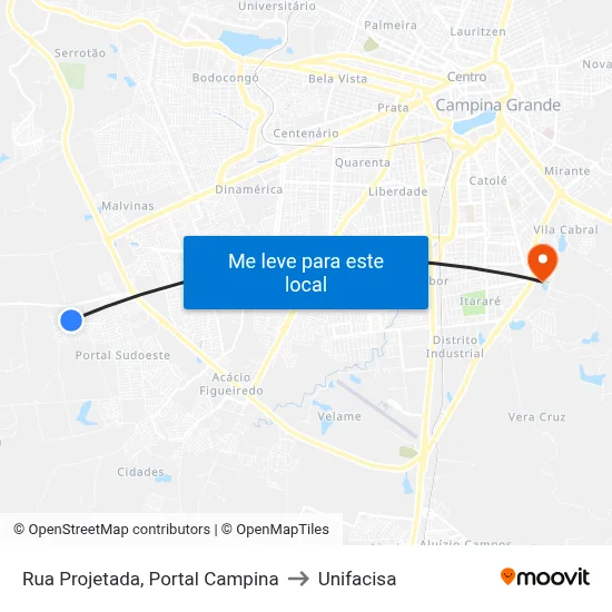 Rua Projetada, Portal Campina to Unifacisa map