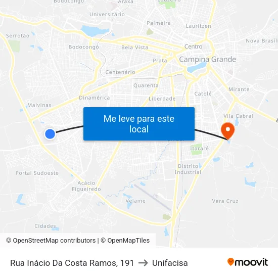 Rua Inácio Da Costa Ramos, 191 to Unifacisa map