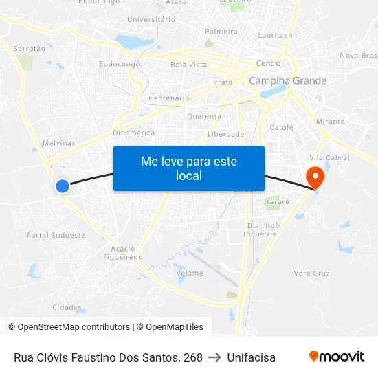 Rua Clóvis Faustino Dos Santos, 268 to Unifacisa map