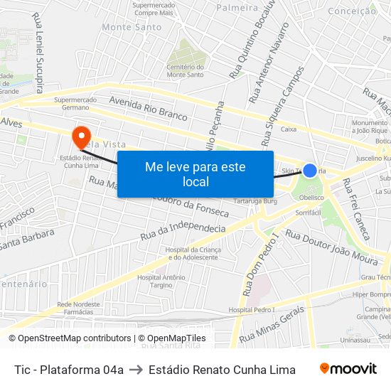 Tic - Plataforma 04a to Estádio Renato Cunha Lima map