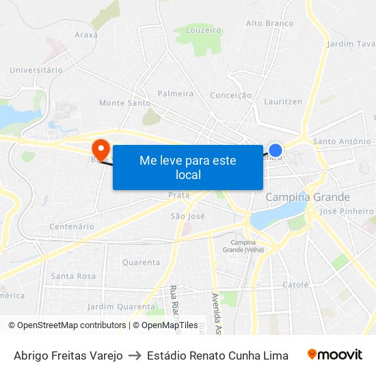 Abrigo Freitas Varejo to Estádio Renato Cunha Lima map