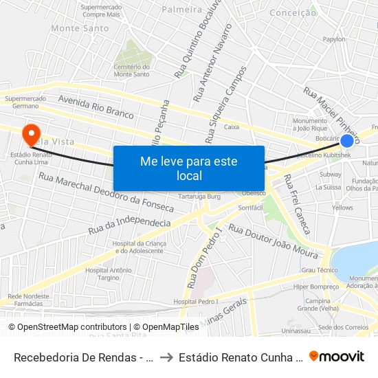 Recebedoria De Rendas - Fisco to Estádio Renato Cunha Lima map