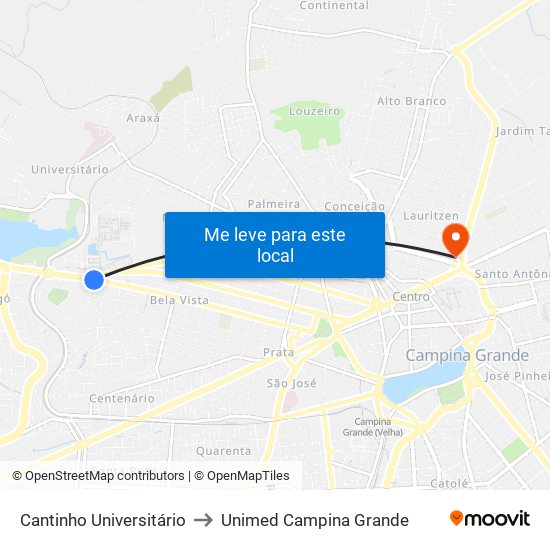 Cantinho Universitário to Unimed Campina Grande map