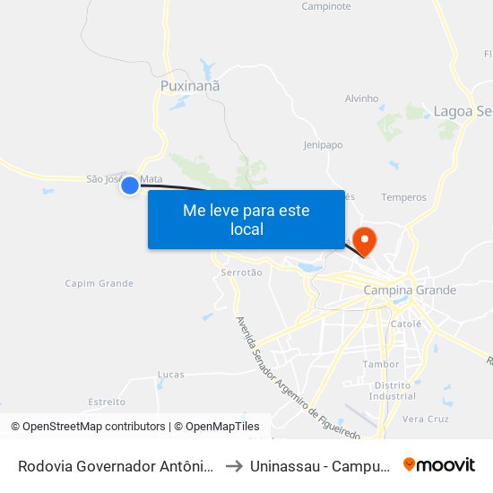 Rodovia Governador Antônio Mariz, 9152 to Uninassau - Campus Palmeira map