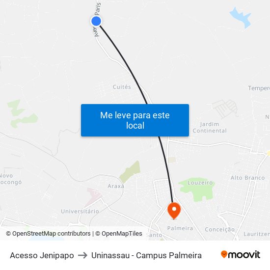 Acesso Jenipapo to Uninassau - Campus Palmeira map