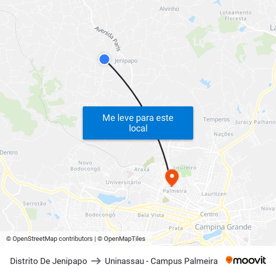 Distrito De Jenipapo to Uninassau - Campus Palmeira map
