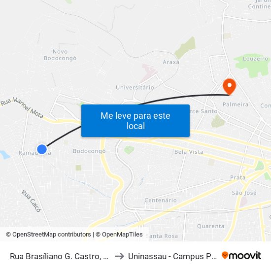 Rua Brasíliano G. Castro, 112-160 to Uninassau - Campus Palmeira map