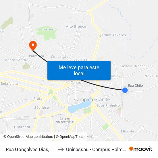 Rua Gonçalves Dias, 213 to Uninassau - Campus Palmeira map