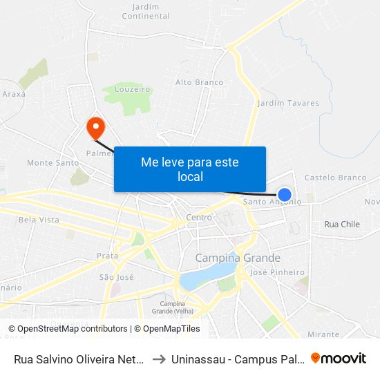 Rua Salvino Oliveira Neto, 180 to Uninassau - Campus Palmeira map