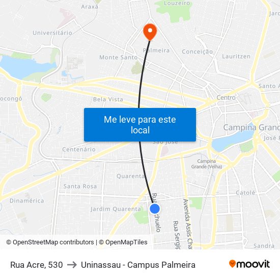Rua Acre, 530 to Uninassau - Campus Palmeira map