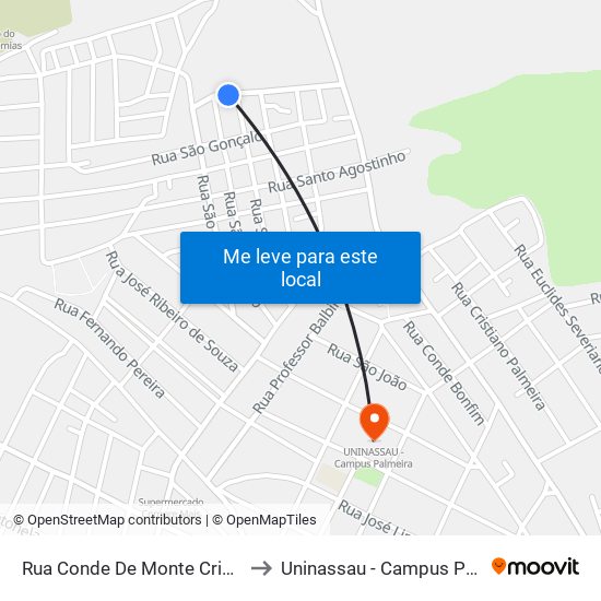 Rua Conde De Monte Cristo, 197 to Uninassau - Campus Palmeira map