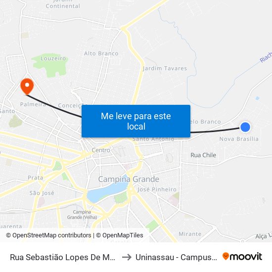 Rua Sebastião Lopes De Menezes, 115 to Uninassau - Campus Palmeira map