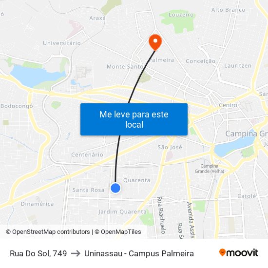 Rua Do Sol, 749 to Uninassau - Campus Palmeira map