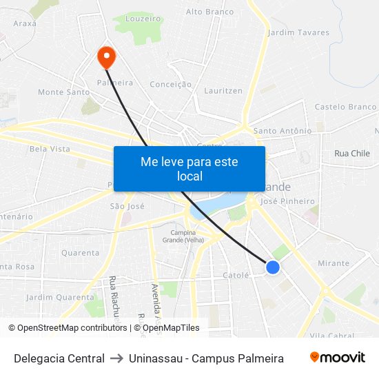 Delegacia Central to Uninassau - Campus Palmeira map