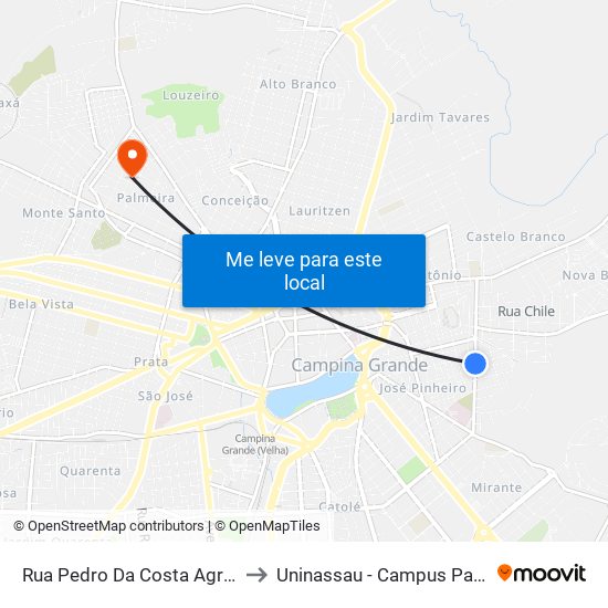 Rua Pedro Da Costa Agra, 213 to Uninassau - Campus Palmeira map