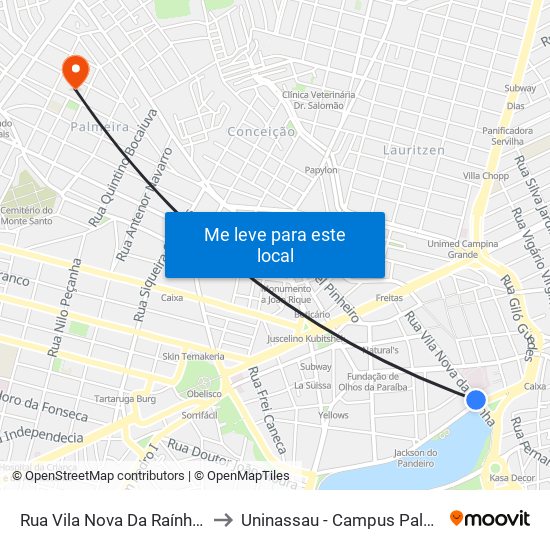 Rua Vila Nova Da Raínha, 11 to Uninassau - Campus Palmeira map