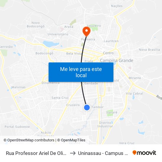 Rua Professor Ariel De Oliveira, 435 to Uninassau - Campus Palmeira map