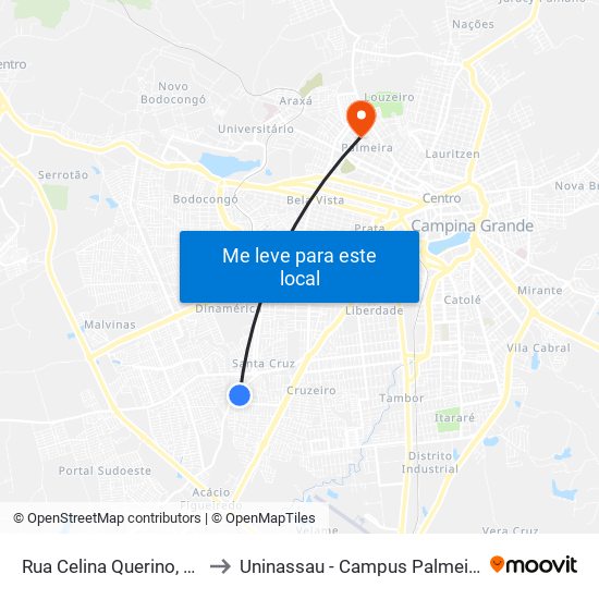 Rua Celina Querino, 10 to Uninassau - Campus Palmeira map